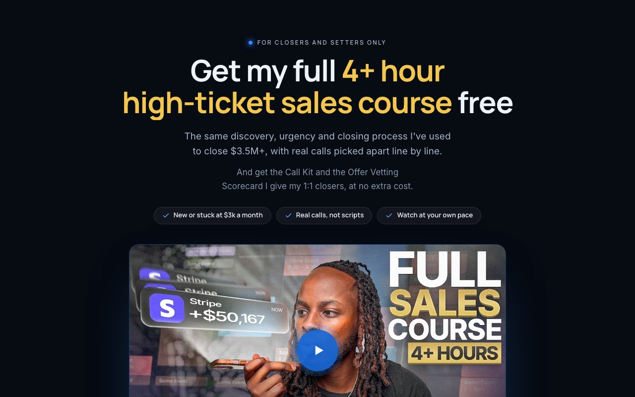 Free course opt-in page preview